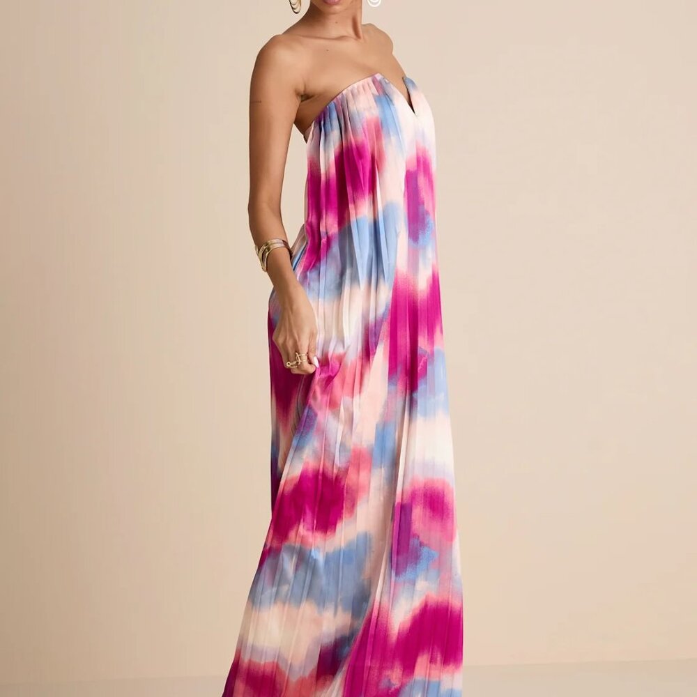 Lulu's Strapless Pink and Blue Maxi Dress - Picture 5 of 6